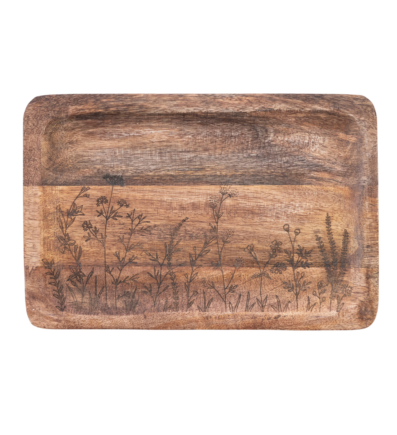 Botanical Etched Mango Wood Tray