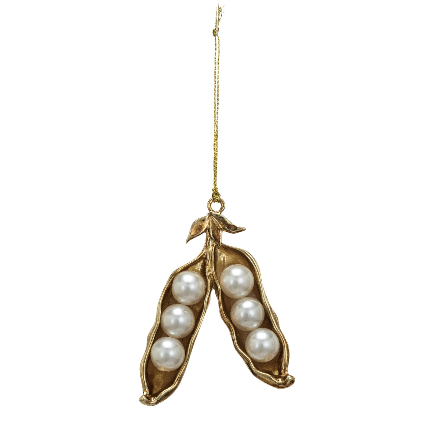 Brass & Faux Pearl Pea Pod Ornament